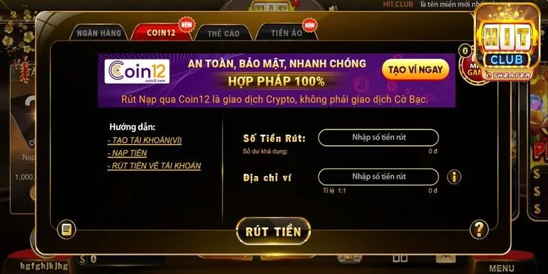 Hướng dẫn rút tiền qua Coin12 